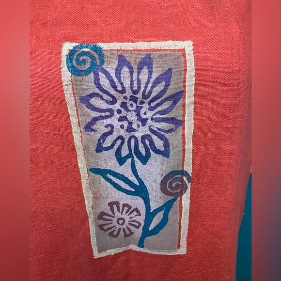 Blue Cactus Linen Shirt-dress Floral Boho Southwest - Picture 2 of 8